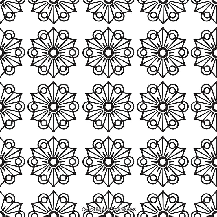 Seamless Black and White Geometric Pattern with Ornamental Symmetry
