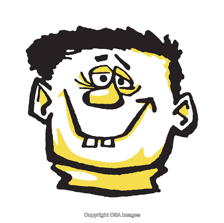 Playful Caricature Illustration of a Smiling Cartoon Character in Bright Colors