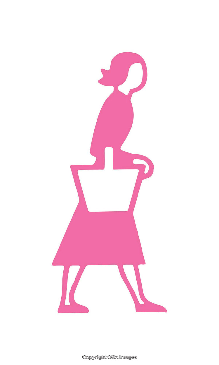 Minimalist Pink Symbol of a Woman with a Shopping Basket