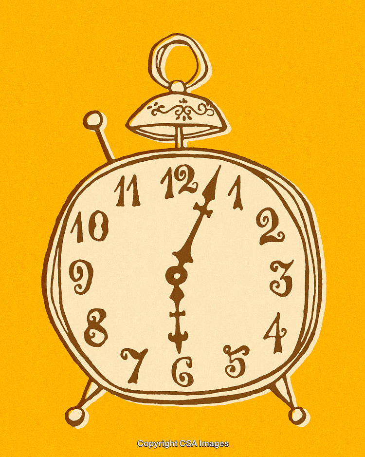 Illustration of Antique Clock on Vibrant Yellow Background
