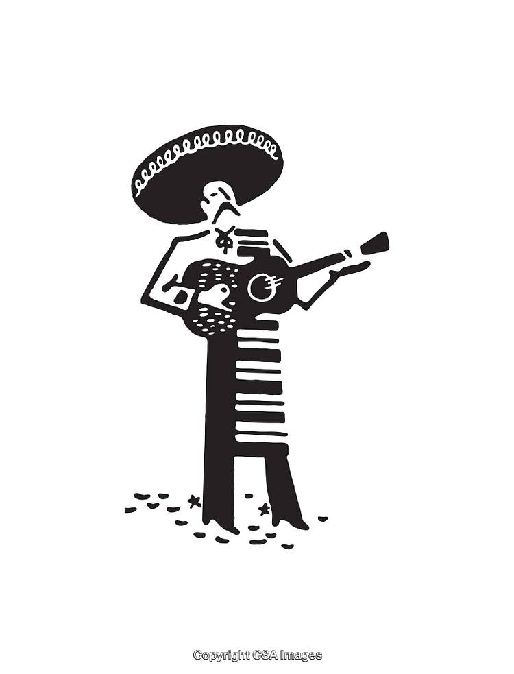 Black and White Line Art of Musician Playing Instrument