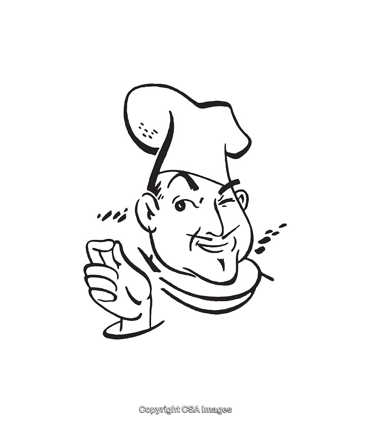 Black And White Illustration of a Chef With Playful Expression
