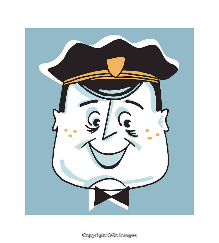 Vintage Inspired Cartoon Smiling Character with Formal Attire and Uniform