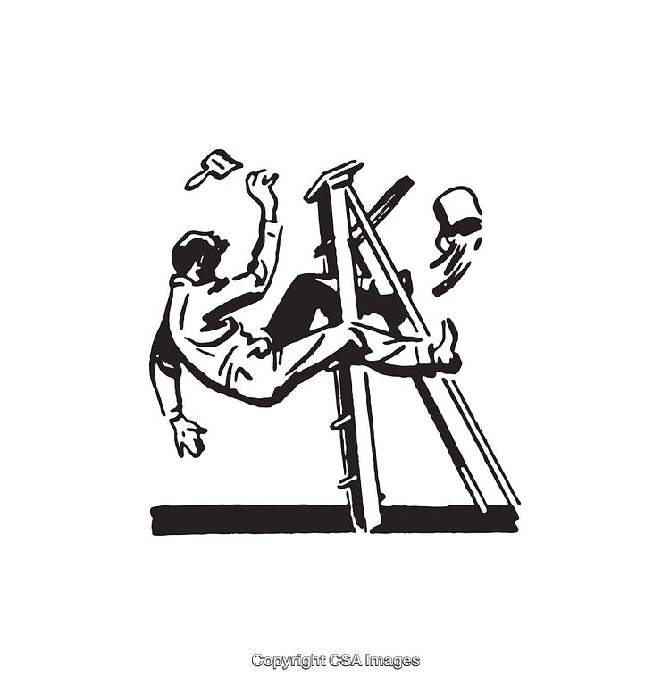 Man Falling from Ladder in Black and White Illustration