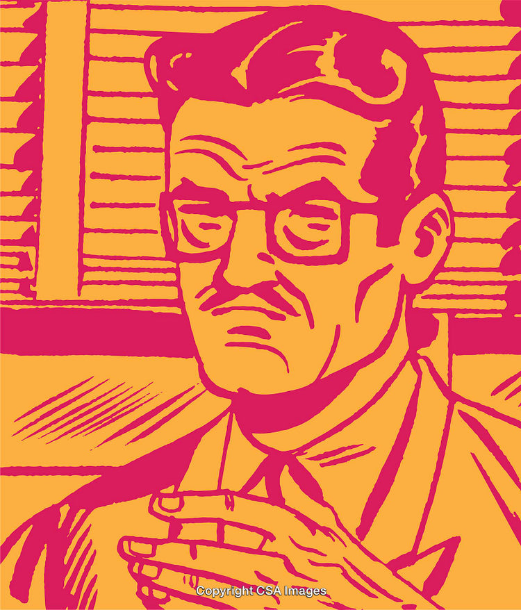 Pop Art Style Illustration of a Man with Glasses and a Serious Look