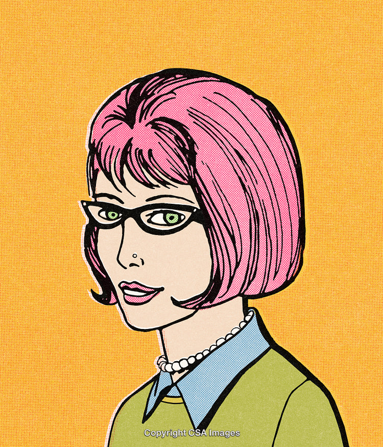 Pop Art Style Illustration of a Woman with Glasses and Short Hair