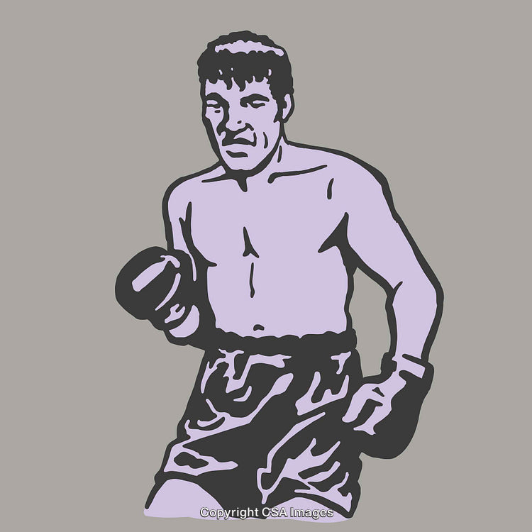 Line Art Illustration of a Boxer in Action with Boxing Gloves