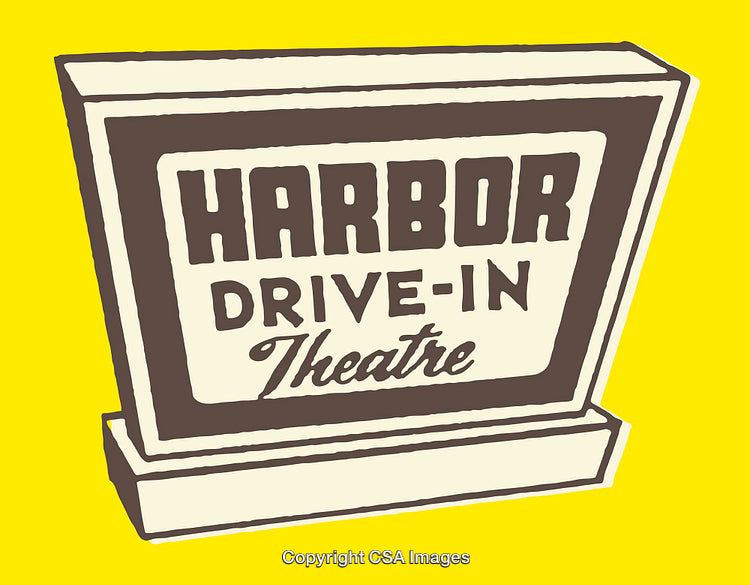 Vintage Harbor Drive-In Theater Sign on Yellow Background Illustration