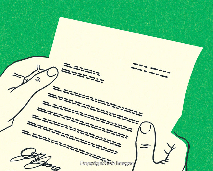 Illustration of Hands Holding a Signed Document on Green Background