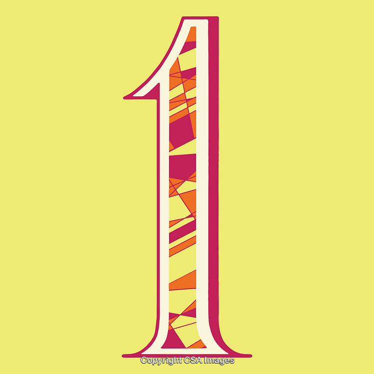Decorative Number One Design with Colorful Abstract Patterns on Yellow Background