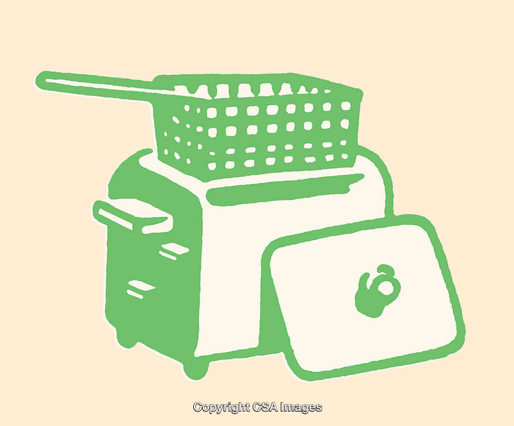 Retro Inspired Line Art Illustration of Deep Fryer in Pastel Colors
