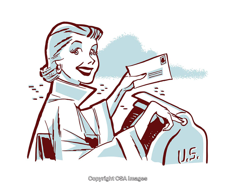 Vintage Woman Mailing a Letter in a Postbox Illustration