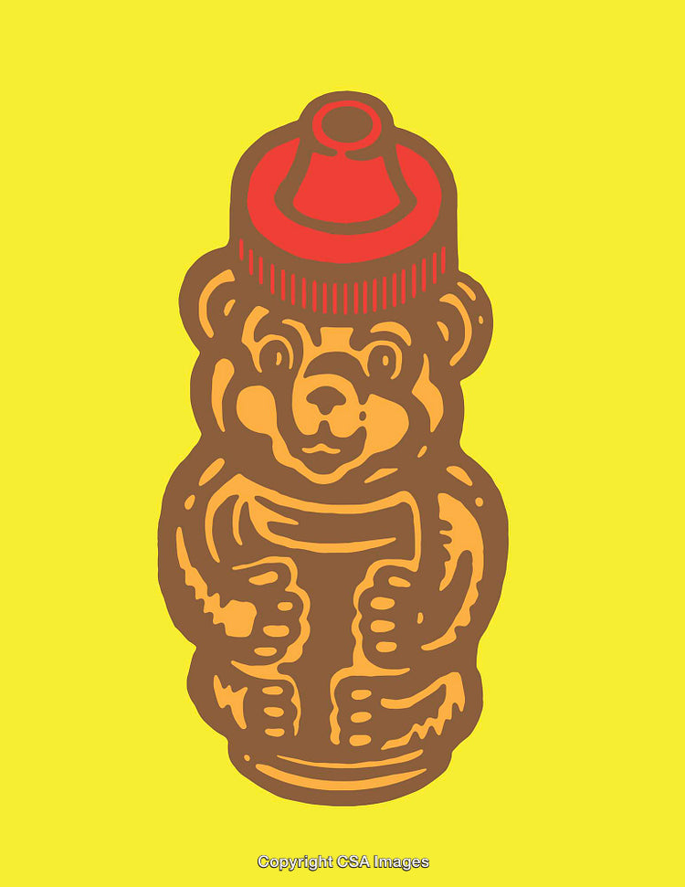 Retro Line Art of Honey Bear Bottle with Vibrant Colors