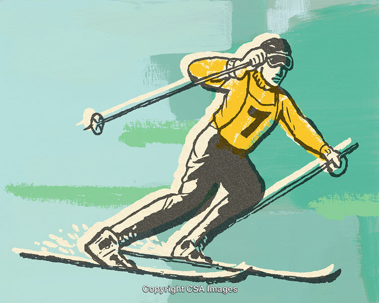 Illustration of a Downhill Skier in Vibrant Colors on a Cool Background