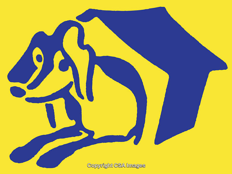 Abstract Line Art Illustration of Blue Dog in Yellow Background