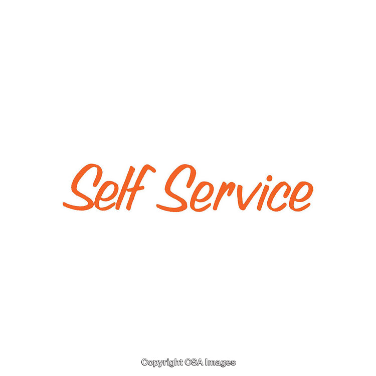 Orange Handwritten 'Self Service' Text on a White Background