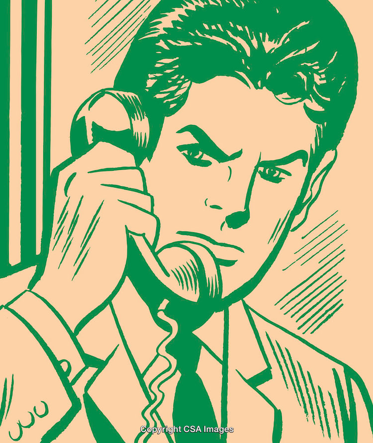 Retro Style Drawing of a Serious Man on a Telephone Call