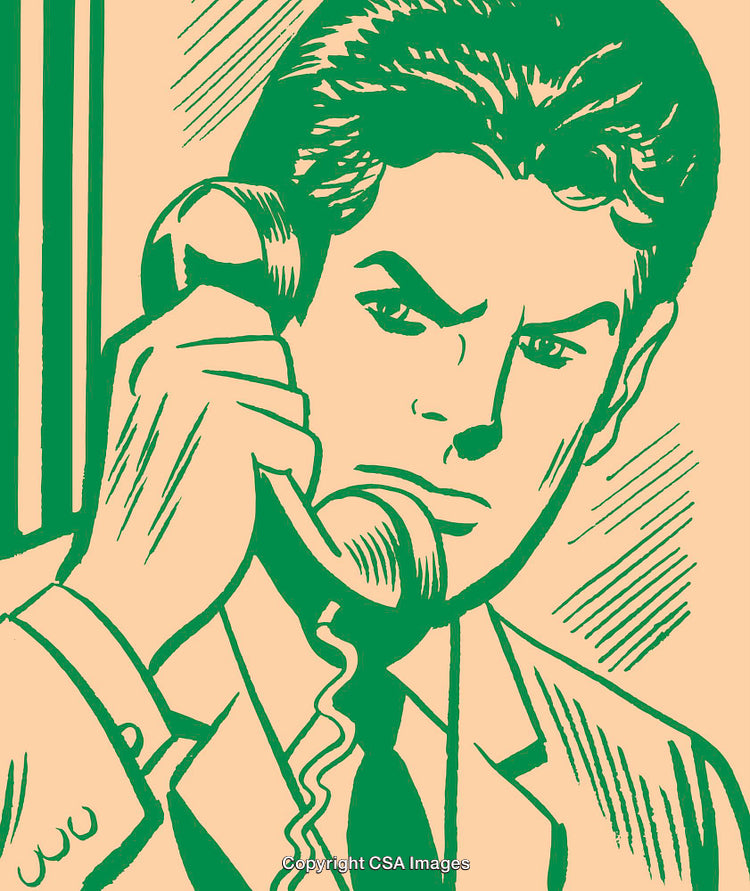 Retro Style Drawing of a Serious Man on a Telephone Call