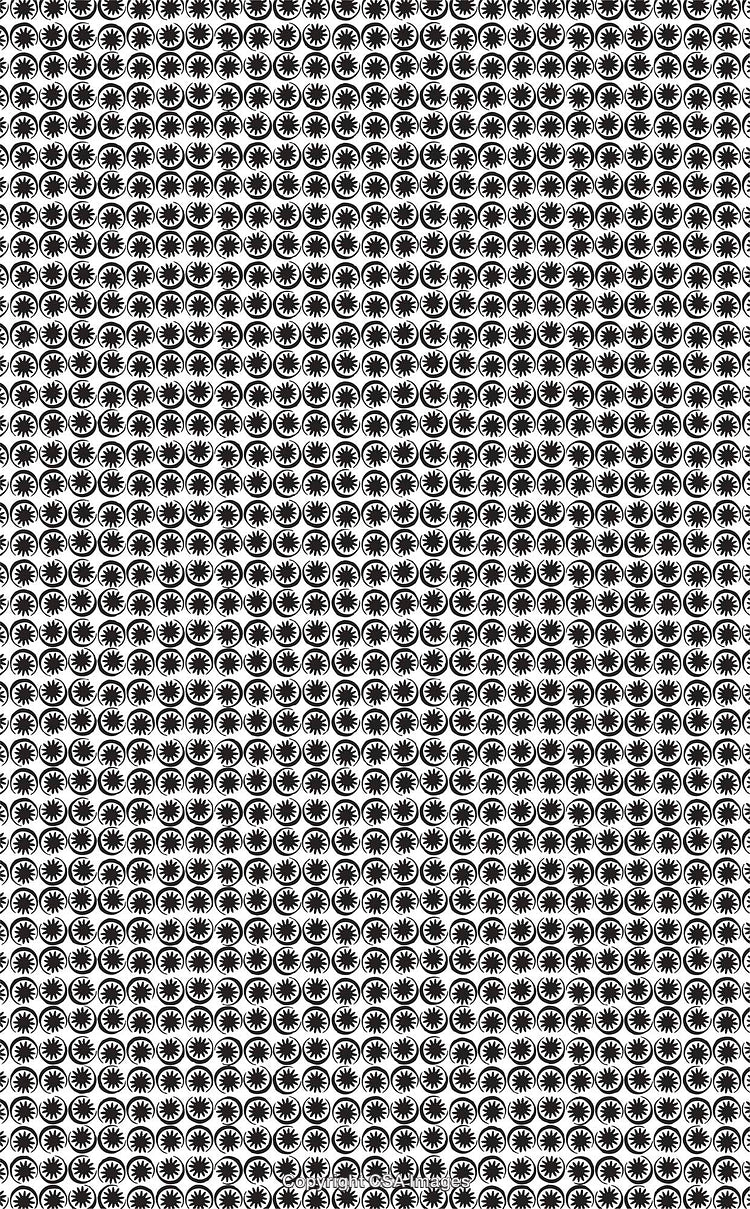 Black and White Circular Pattern Design with Artful Abstract Figures
