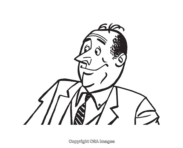 Black And White Line Art Of Man With Thoughtful Expression In Suit