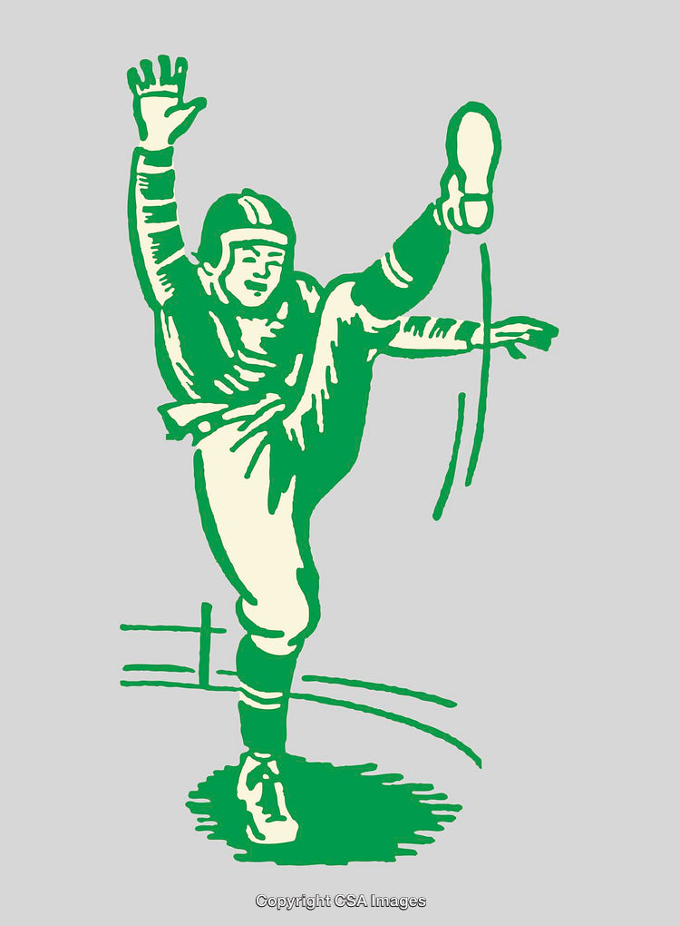 Vintage Illustrated Football Player Kicking in Action Pose