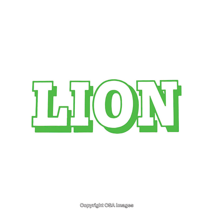 Bold Green Typography Design Featuring the Word 'Lion' on White Background
