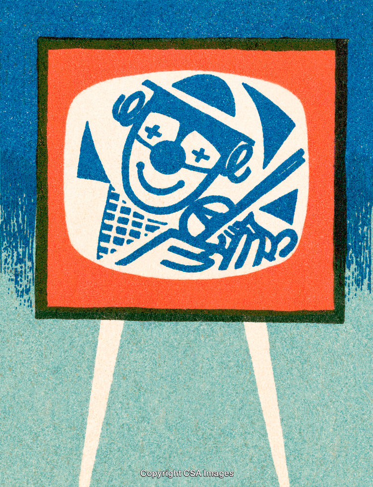 Retro Television Design Featuring Artistic Illustration of a Smiling Cartoon Character
