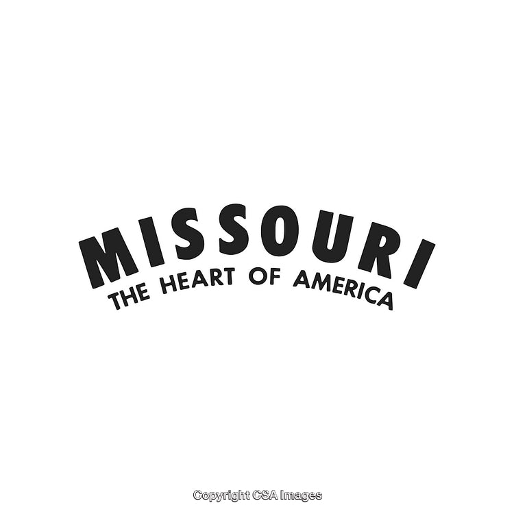 Missouri Text With 'Heart of America' Slogan in Bold Typeface