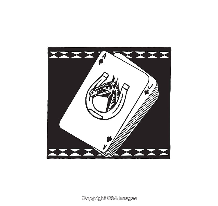 Detailed Line Art Illustration of Playing Cards with Equine Themes