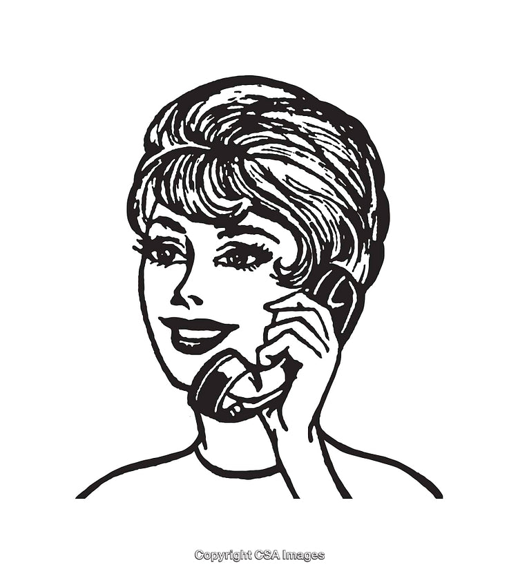 Retro Line Art of a Woman Talking on a Phone