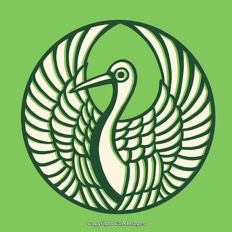 Elegant Crane Line Art Illustration on a Green Background