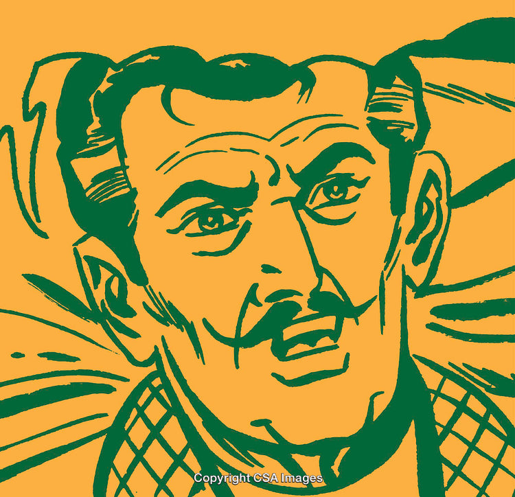 Retro Styled Illustration of a Man with a Mustache and Determined Expression