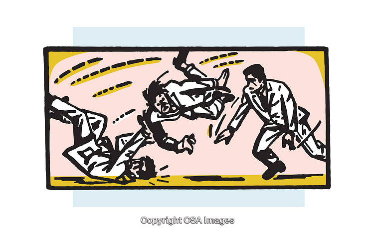 Dynamic Illustration of Martial Arts Action in Bold Colors