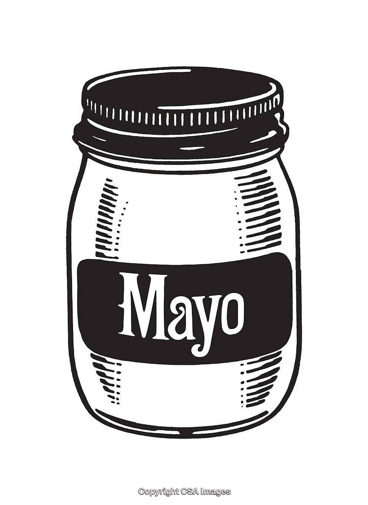 Black and White Line Art Illustration of a Jar Labeled Mayo