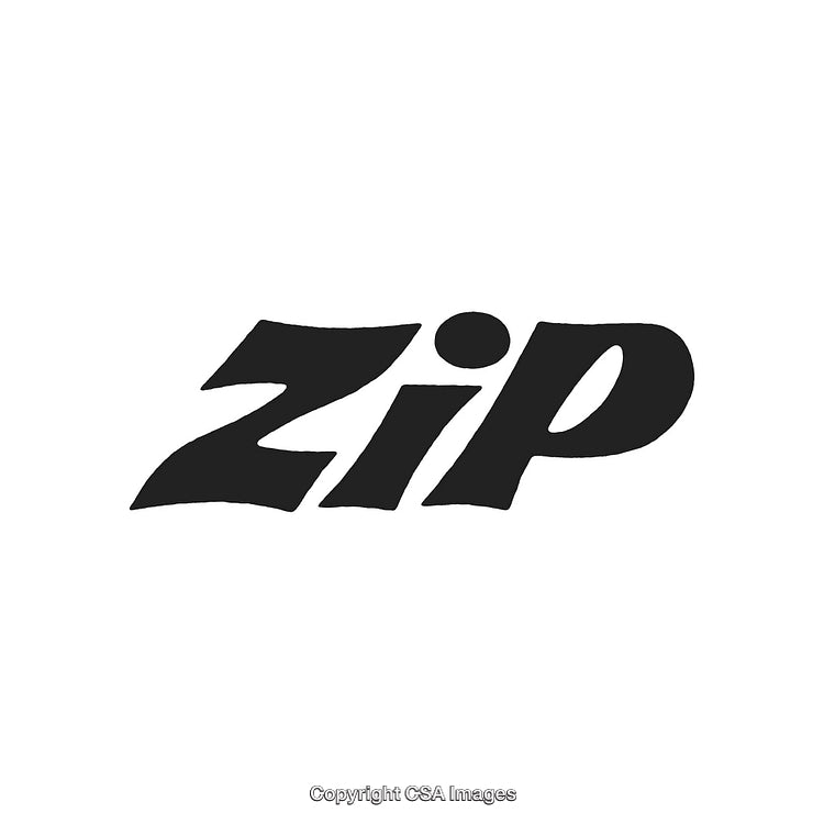 Bold Black Text Reading 'Zip' on a Clean White Background