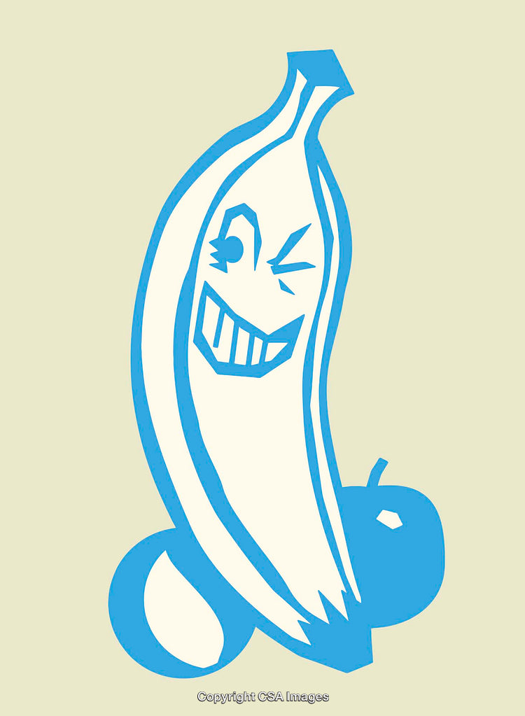 Playful Cartoon Banana With Humorous Expression and Fun Fruits
