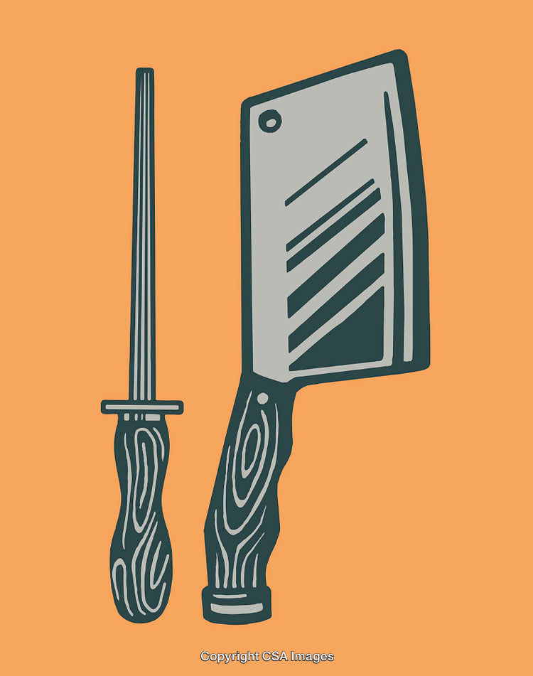 Kitchen Knife and Sharpening Steel Illustration on Orange Background