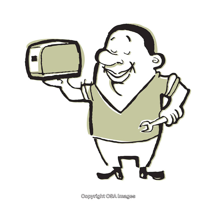 Cartoon Mechanic Holding a Toolbox in a Cheerful Pose