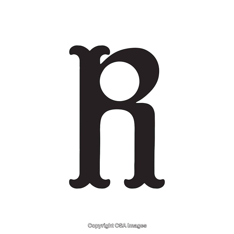 Stylized Black Letter R in Elegant Serif Typeface on White Background