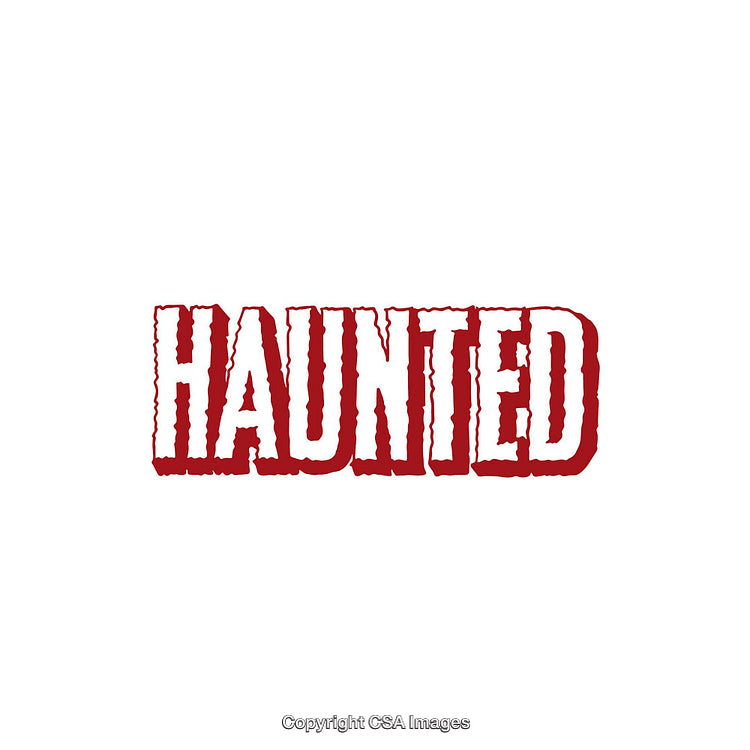 Bold Red Haunted Text With Distressed Styling on White Background