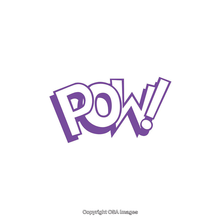 Purple Retro Comic Style Pow Text on White Background