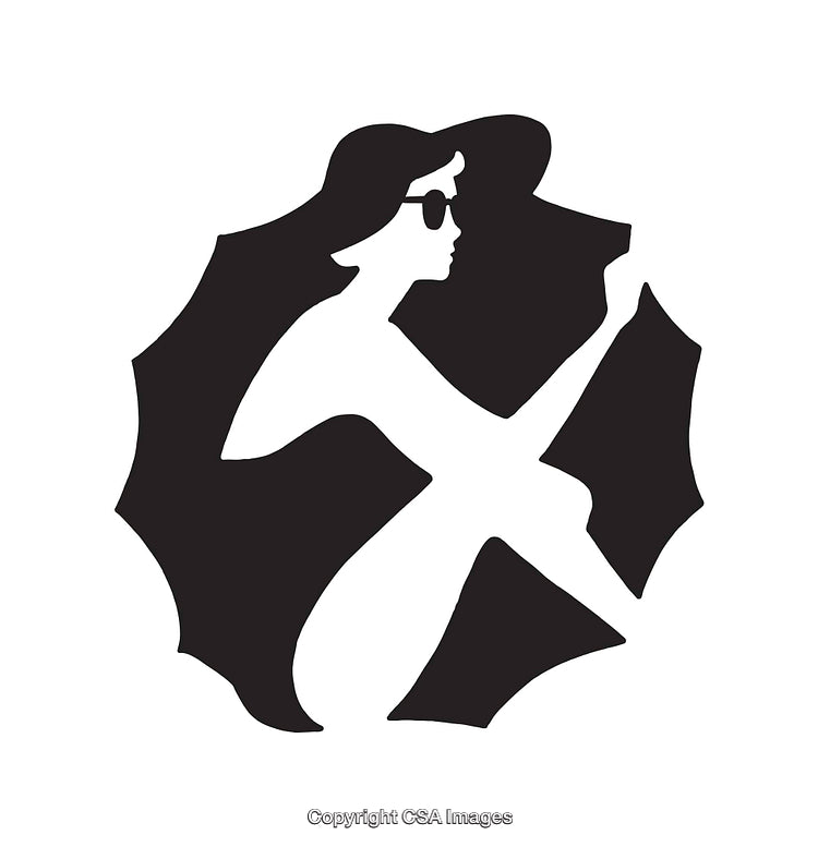 Silhouette Illustration of Stylish Woman with Hat and Umbrella