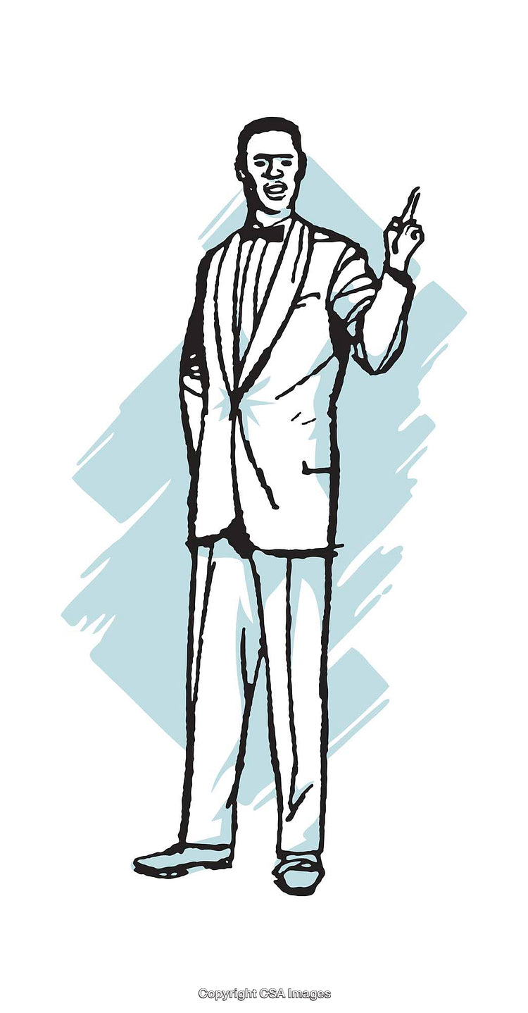 Illustration of a Professional Man Gesturing Confidently in Formal Attire