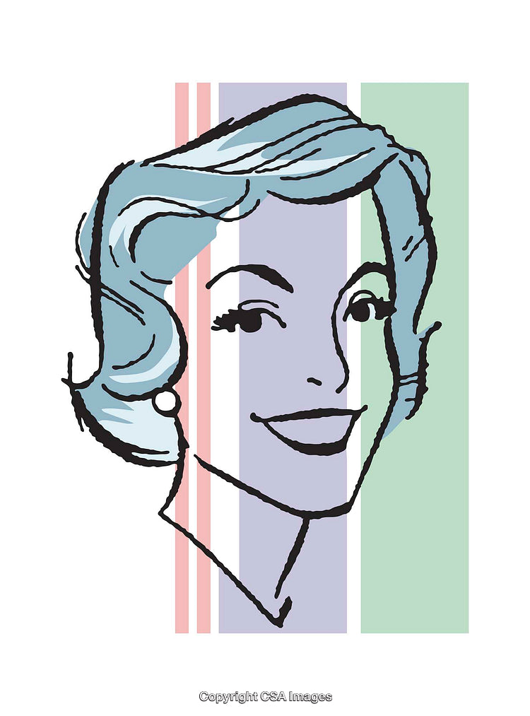 Retro Style Woman Illustration with Bright Colors and Striped Background