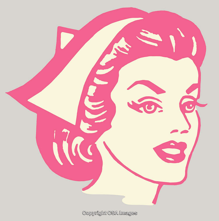 Vintage Styled Line Art Illustration of a Woman in Pink and Beige