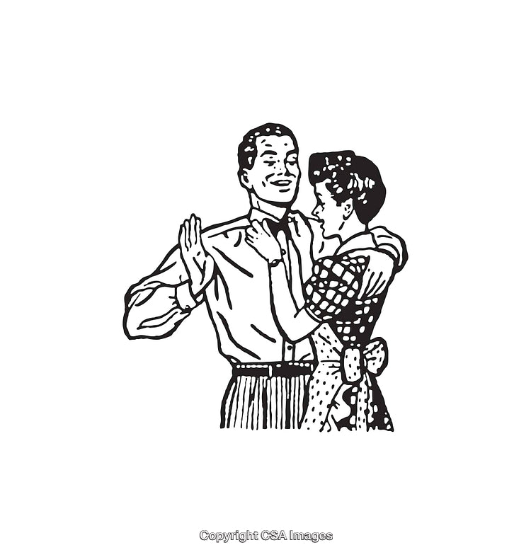 Vintage Black And White Illustration of a Happy Dancing Couple