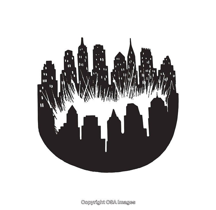 Abstract Black and White Skyline Line Art With Unique Design Elements
