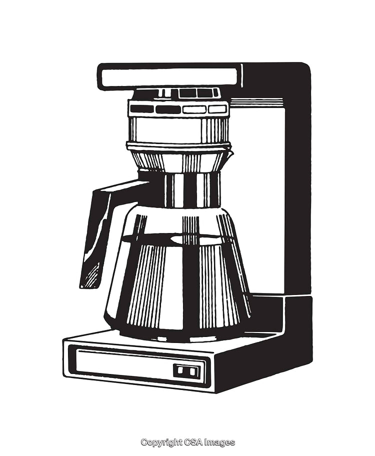 Black and White Line Art Illustration of a Classic Coffee Maker