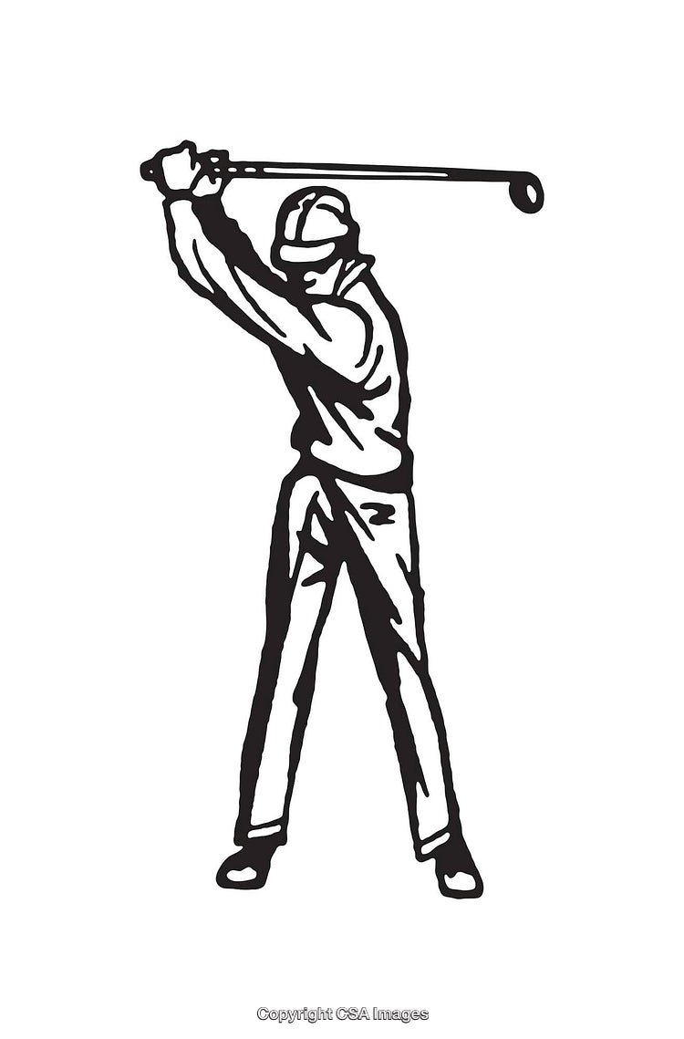 Black and White Line Art of a Golfer Swinging a Club
