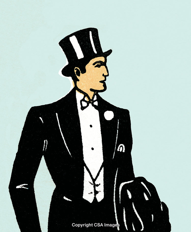 Elegant Gentleman Wearing a Black Suit and Top Hat in Vintage Style